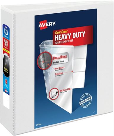 Avery Heavy-Duty View 3 Ring Binder, 3" One Touch EZD Rings, 1 White Binder