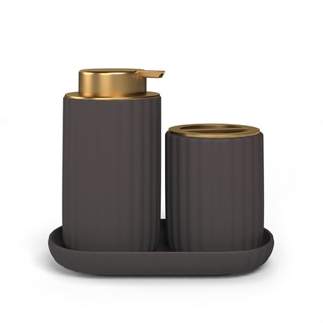 Beautiful Fluted Stoneware Bath Accessories 3-Piece Set by Drew Barrymore,