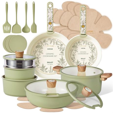 CAROTE 25-Piece Ceramic Cookware Set, Nonstick Pots and Pans Set with
