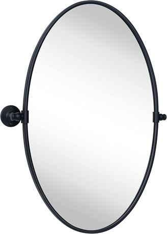 TEHOME Farmhouse Black Oval Metal Pivot Bathroom Vanity Mirror Tilting Beveled