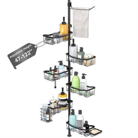 Shower Caddy Corner, 6 Tier Tension Pole Rod Bathroom Organizer Shelves,