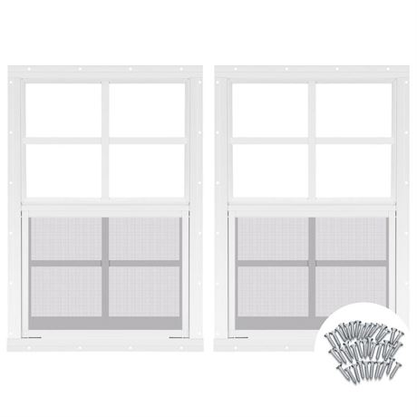 Tandefio 2 Pcs 14''x21'' White Flush Mount Shed Window with Tempered Glass and