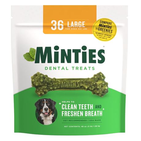 MINTIES Dog Dental Bone Treats, Dental Chews for Large Dogs, 36 Count,