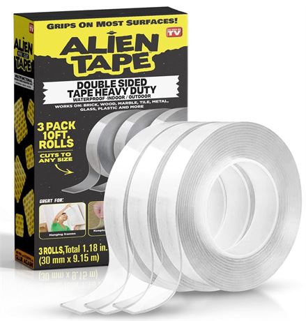 Alien Tape Double Sided Mounting Tape 3 Rolls Heavy Duty Nano Two Sided Clear
