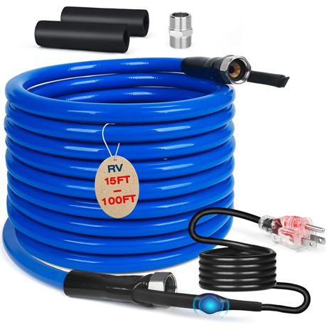 100FT Heated Water Hose for RV,Heated Drinking Water Hose with Thermostat,Lead