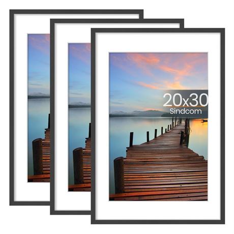 20x30 Poster Frame 3 Pack, Picture Frames with Detachable Mat for 16x24 Prints,