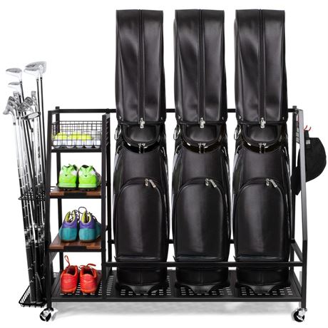 Golf Bags Storage Garage Organizer, Golf Bag Rack Fits 2/3 Golf Bags and Golf