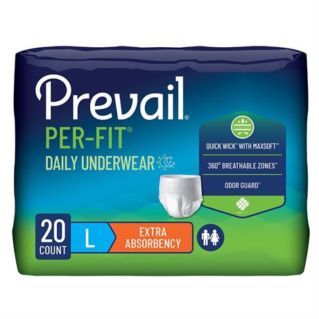 Prevail Per-Fit Extra Disposable Underwear Pull On with Tear Away Seams Large,