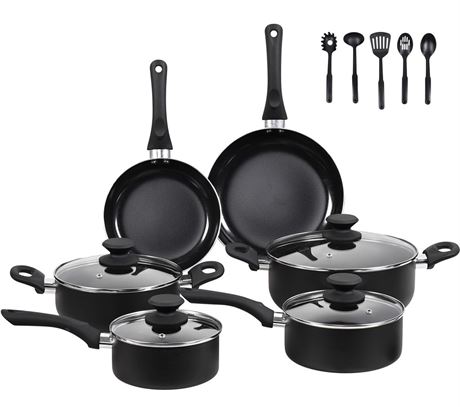 BECIGAR Black Ceramic Pots and Pans Set, 15PCS Nonstick Set Ceramic Cookware
