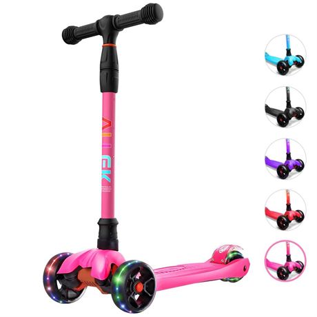 Allek Kick Scooter B02, Lean 'N Glide Scooter with Extra Wide PU Light-Up