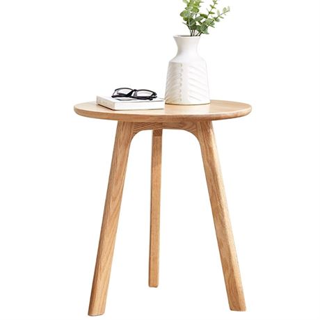 Accent Side/End Table - 100% Solid Oak Wood with 3 Legs Design - Small Round