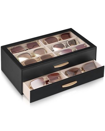 Lolalet Sunglasses Organizer for women, Multi Eyewear Storage Box with Drawer,