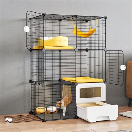 Oneluck Cat Cage Indoor with Litter Box 3-Tier DIY Cat Detachable Metal Wire