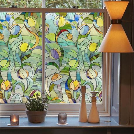 3D Stained Glass Window Film, Decorative Window Privacy Film for Bathroom,Front