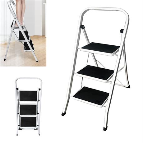 Step Ladder 3 Step Folding, Heavy Duty Step Stool Ladder, Ultra Slim Profile,