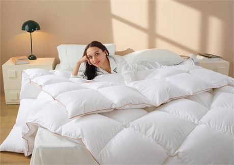 Down Comforter Queen Size – All Season Medium Weight Fluffy White Duvet Insert,