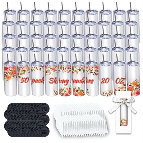50 Pack Sublimation Tumblers 20 oz Skinny bulk,Stainless Steel Double Wall