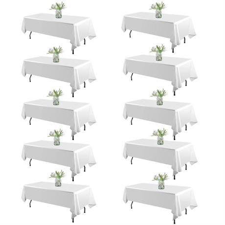 WIGENIUS 10 Pack White Table Cloth Rectangle Tablecloths 60X102 Inch,Polyester
