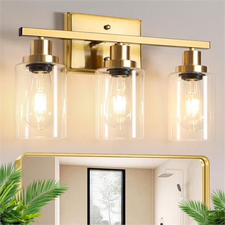 Ascher Bathroom Vanity Light Fixtures, 3 Light Wall Sconces Lighting with Clear