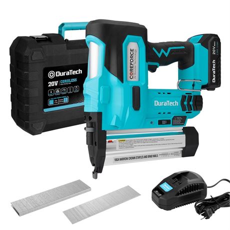 DURATECH 20V Cordless Brad Nailer, 18 Gauge, 2-in-1 Nail/Staple Gun for