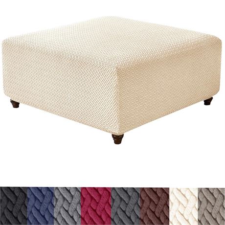 HFCNMY Ottoman Cover Square,Stretch Knitted Jacquard Square Ottoman Cover Thick