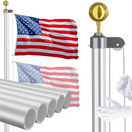 14 Gauge Flag Pole for Outside In Ground - 25 FT Heavy Duty Flagpole Kit for