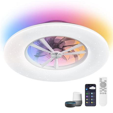 Orison RGB Ceiling Fans with Lights, 24'' Low Profile Ceiling Fan with Light
