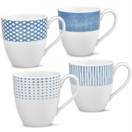Noritake Blue Hammock Mug, 15 oz., Assorted Set of 4 in Blue/White