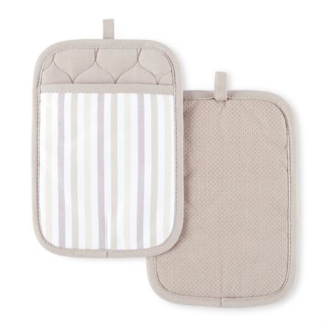 Martha Stewart Daisy Stripe Pot Holder Set 2-Pack, Beige/Brown, 7"x10"