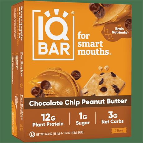 IQ BAR IQBAR Chocolate Chip Peanut Butter Protein Bars - Vegan Energy Bars -