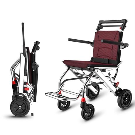 Portable Folding Transport Wheelchair with Telescopic Handle, Detachble