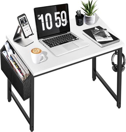 Small Computer Desk for Bedroom White Modern Writing Table for Small Spaces