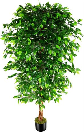 7ft Artificial Ficus Silk Tree (82in) with Plastic Nursery Pot Faux Tree, Fake