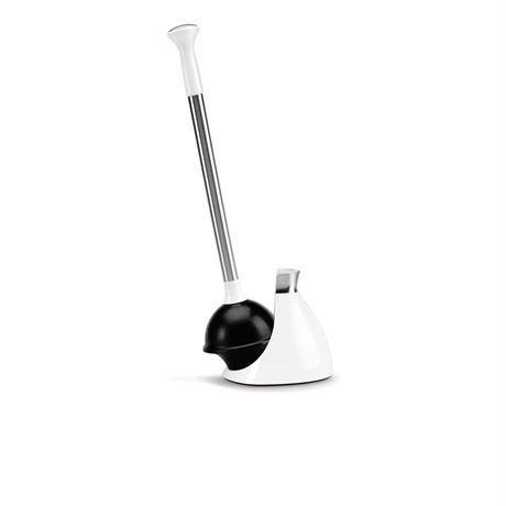 Simplehuman Toilet Plunger with Magnetic Caddy Holder - White Steel