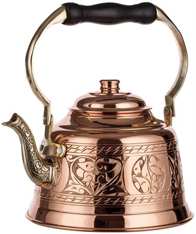 DEMMEX Heavy Gauge 1mm Thick Hammered Solid Copper Tea Pot Kettle Stovetop