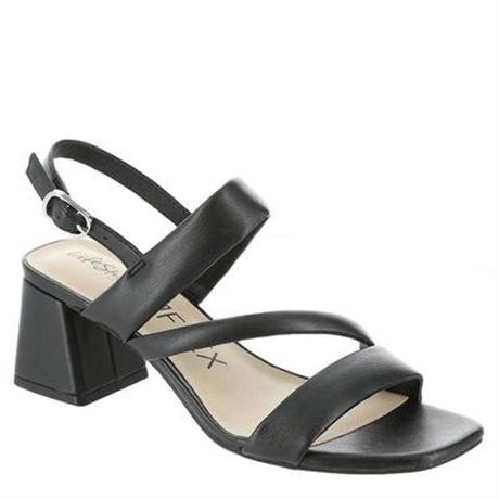 LifeStride Shoes Celia Strappy Sandal (Black Faux Leather) Fabric 12.0 W