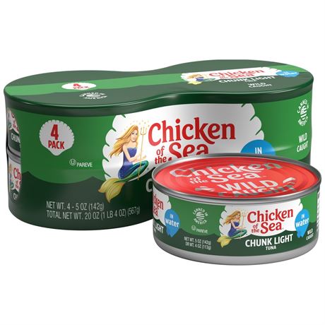 (4 Pack) Chicken of the Sea Chunk Light Tuna in Water, 5 oz
