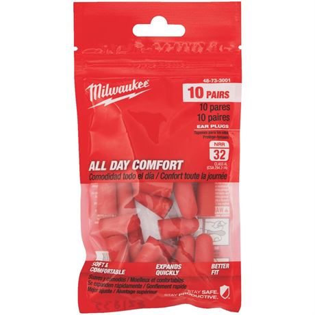 Red Disposable Earplugs (10-Pack) with 32 DB Noise Reduction Rating/ 5 bags