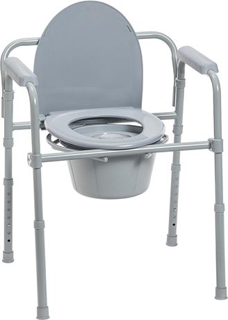 Drive Medical 11148-1 Folding Steel Bedside Commode Chair, Portable Toilet,