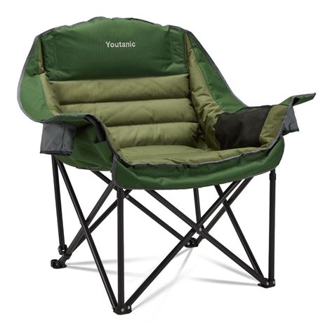 Oversized Camping Chair, Portable Folding Camping Chairs with Side Pocket, Cup