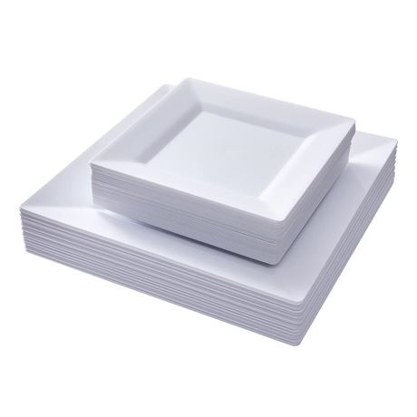 N9R 60 Pack White Plastic Plates - 30pcs Dinner Plates 9.5 Inch and 30pcs