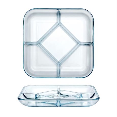 NUTRIUPS Glass Divided Plate Glass Dinner Plate with Compartments Square Glass