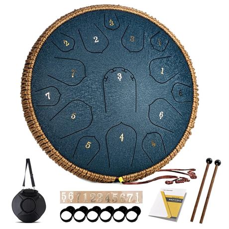 Steel Tongue Drum - 14 Inch 15 Note Tongue Drum - Hand Pan Drum with Music