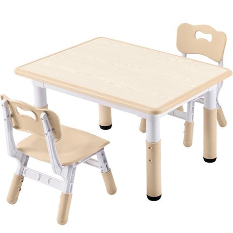 Kids Study Table and Chairs Set, Height Adjustable Toddler Table and Chair Set