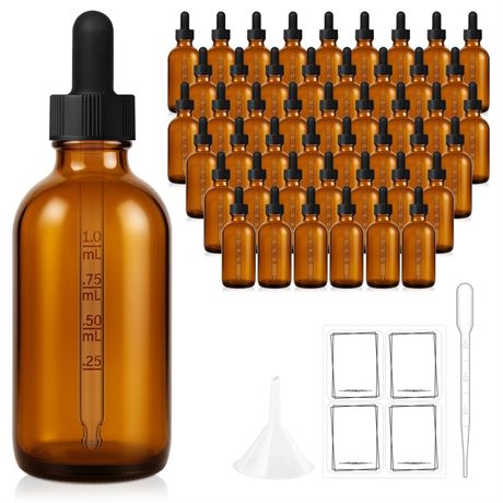 Bumobum 48 Pack, 2 oz Amber Glass Dropper Bottle with Measured Eye Dropper, 1