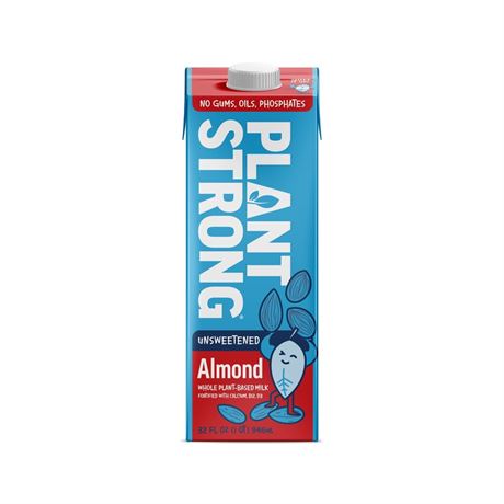 PLANTSTRONG Unsweetened Almond Milk - Whole Fortified Plant Milk - Shelf Stable