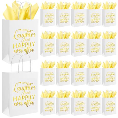 Geyoga 50 Packs Wedding Gift Bags Bridesmaid Bags with Tissue Paper Gold Foil