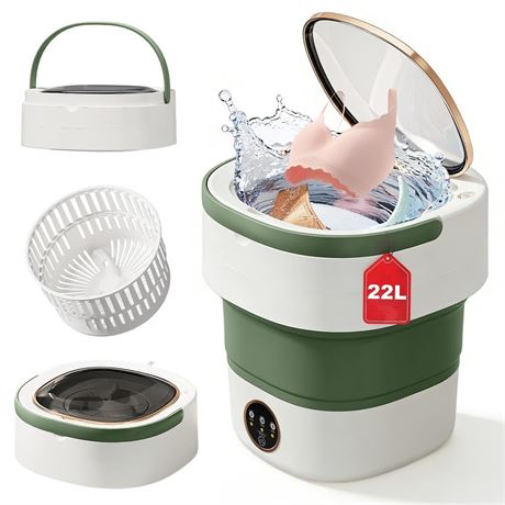 Portable Washing Machine - 22L Mini Foldable Washer with Spin Basket, 3