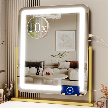 Makeup Vanity Mirror with USB Charging Port 18" x 22" Large LED Makeup Mirror,