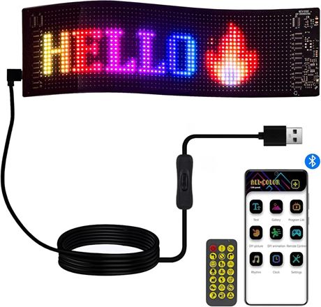 Programmable LED Car Sign 14''x4'' Scrolling Ultra-Thin Flexible Bluetooth LED